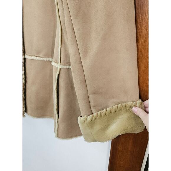 Jones New York Women Coat Faux Suede Faux Fur Lined Button Front Large 70s Style - Picture 5 of 10